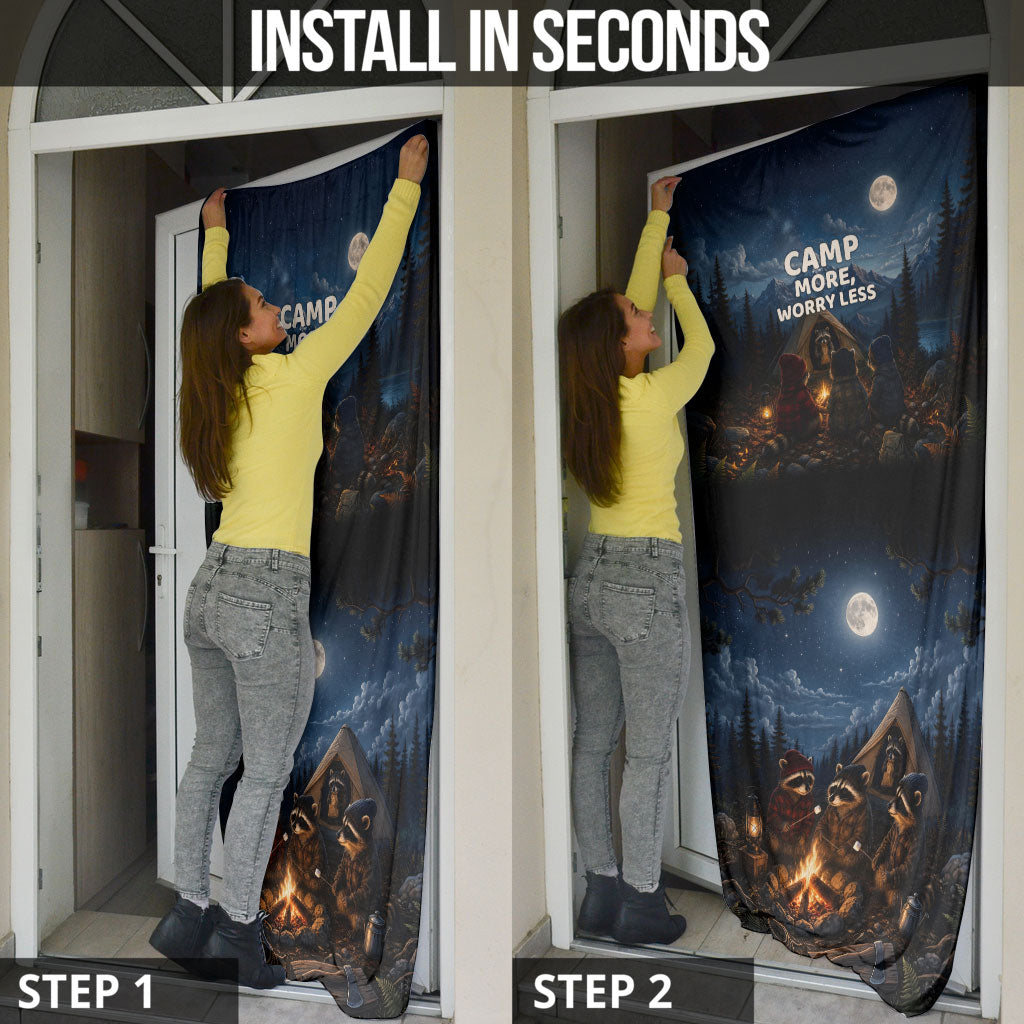 Raccoons Campfire Stay Cozy Stay Wild Door Cover Starry Night Forest Wildlife