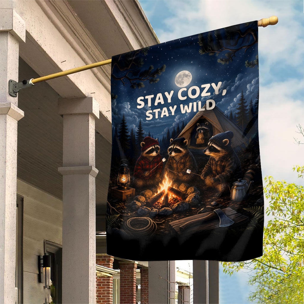 Raccoons Campfire Stay Cozy Stay Wild Garden Flag Starry Night Forest Wildlife