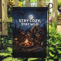 Raccoons Campfire Stay Cozy Stay Wild Garden Flag Starry Night Forest Wildlife