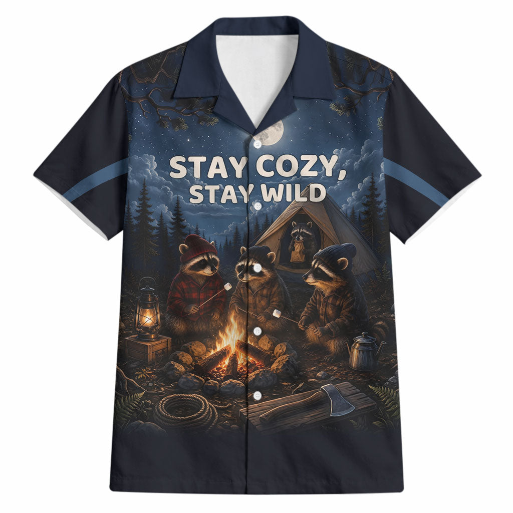 Raccoons Campfire Stay Cozy Stay Wild Hawaiian Shirt Starry Night Forest Wildlife