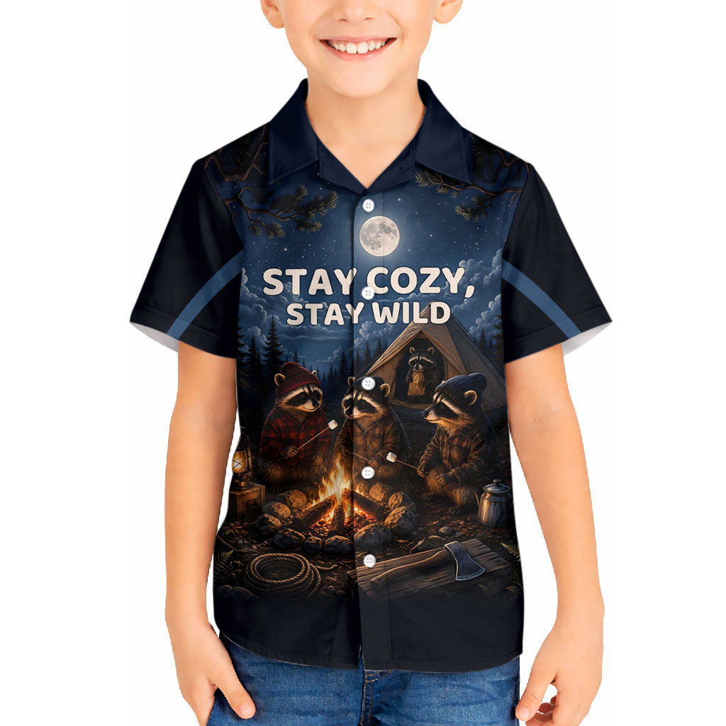 Raccoons Campfire Stay Cozy Stay Wild Hawaiian Shirt Starry Night Forest Wildlife