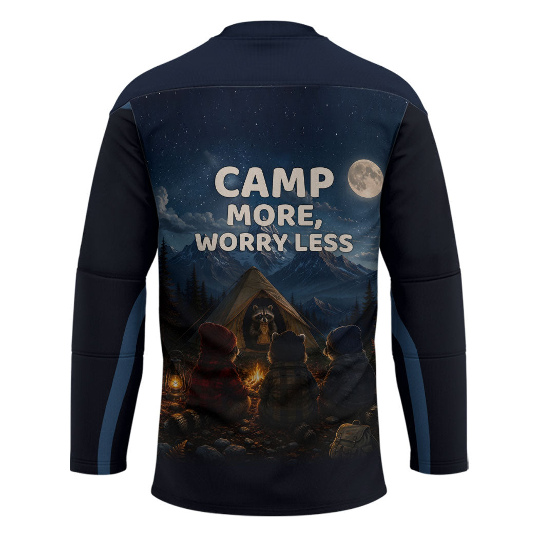Raccoons Campfire Stay Cozy Stay Wild Hockey Jersey Starry Night Forest Wildlife