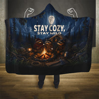 Raccoons Campfire Stay Cozy Stay Wild Hooded Blanket Starry Night Forest Wildlife