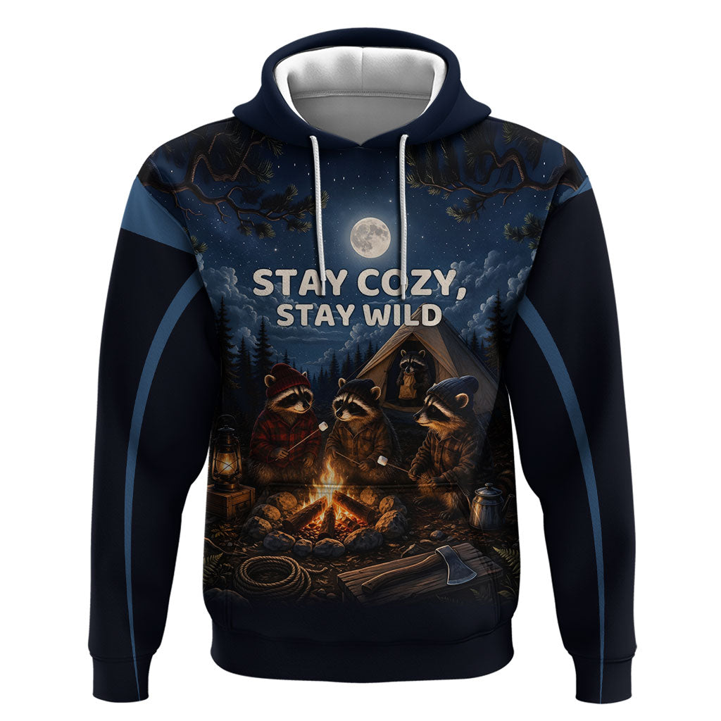 Raccoons Campfire Stay Cozy Stay Wild Hoodie Starry Night Forest Wildlife