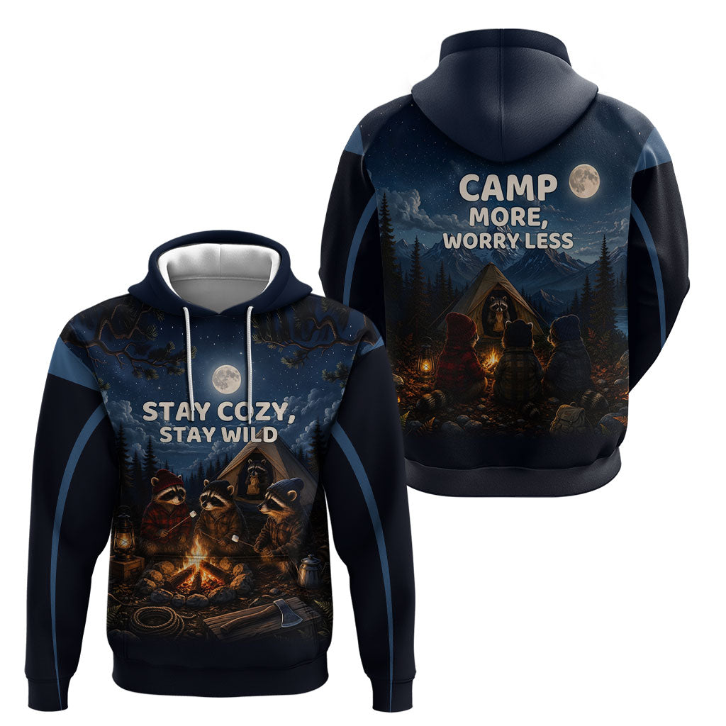Raccoons Campfire Stay Cozy Stay Wild Hoodie Starry Night Forest Wildlife