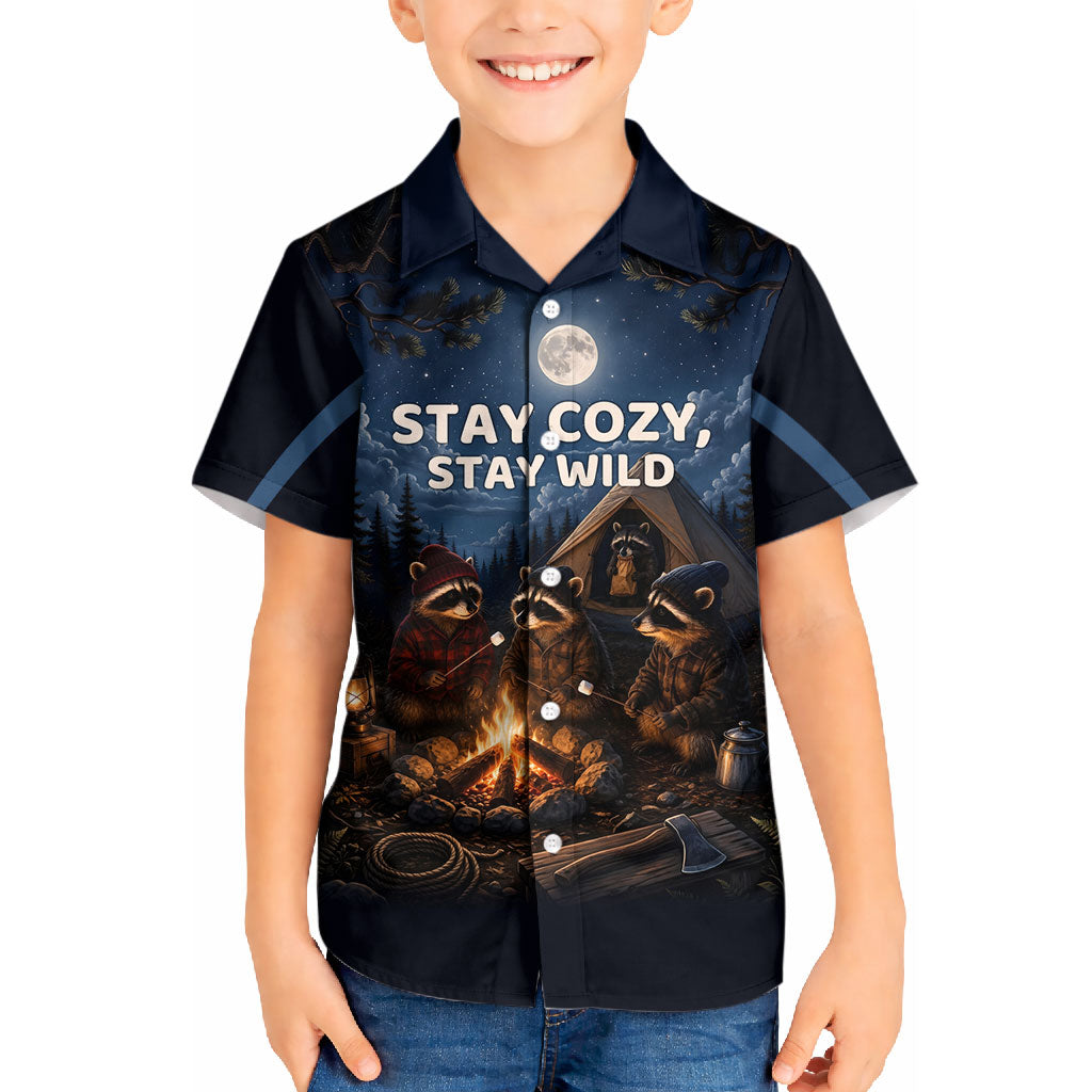 Raccoons Campfire Stay Cozy Stay Wild Kid Hawaiian Shirt Starry Night Forest Wildlife