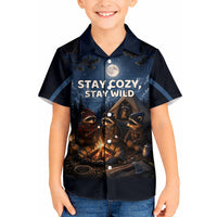 Raccoons Campfire Stay Cozy Stay Wild Kid Hawaiian Shirt Starry Night Forest Wildlife