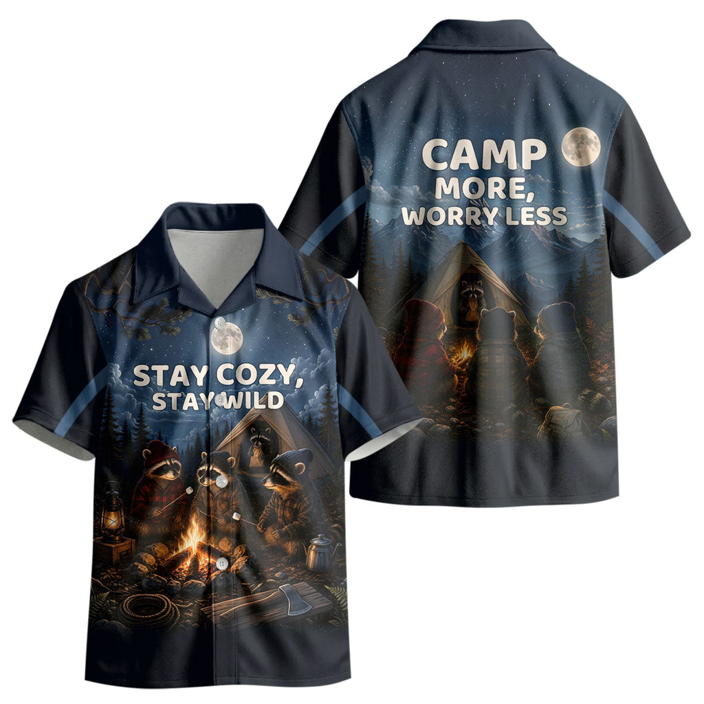 Raccoons Campfire Stay Cozy Stay Wild Kid Hawaiian Shirt Starry Night Forest Wildlife