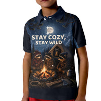 Raccoons Campfire Stay Cozy Stay Wild Kid Polo Shirt Starry Night Forest Wildlife