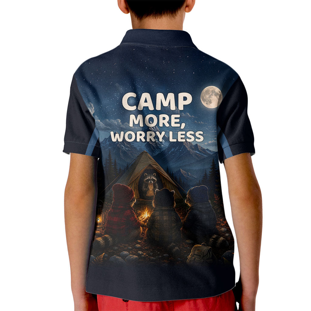 Raccoons Campfire Stay Cozy Stay Wild Kid Polo Shirt Starry Night Forest Wildlife