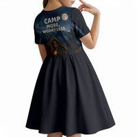 Raccoons Campfire Stay Cozy Stay Wild Kid Short Sleeve Dress Starry Night Forest Wildlife