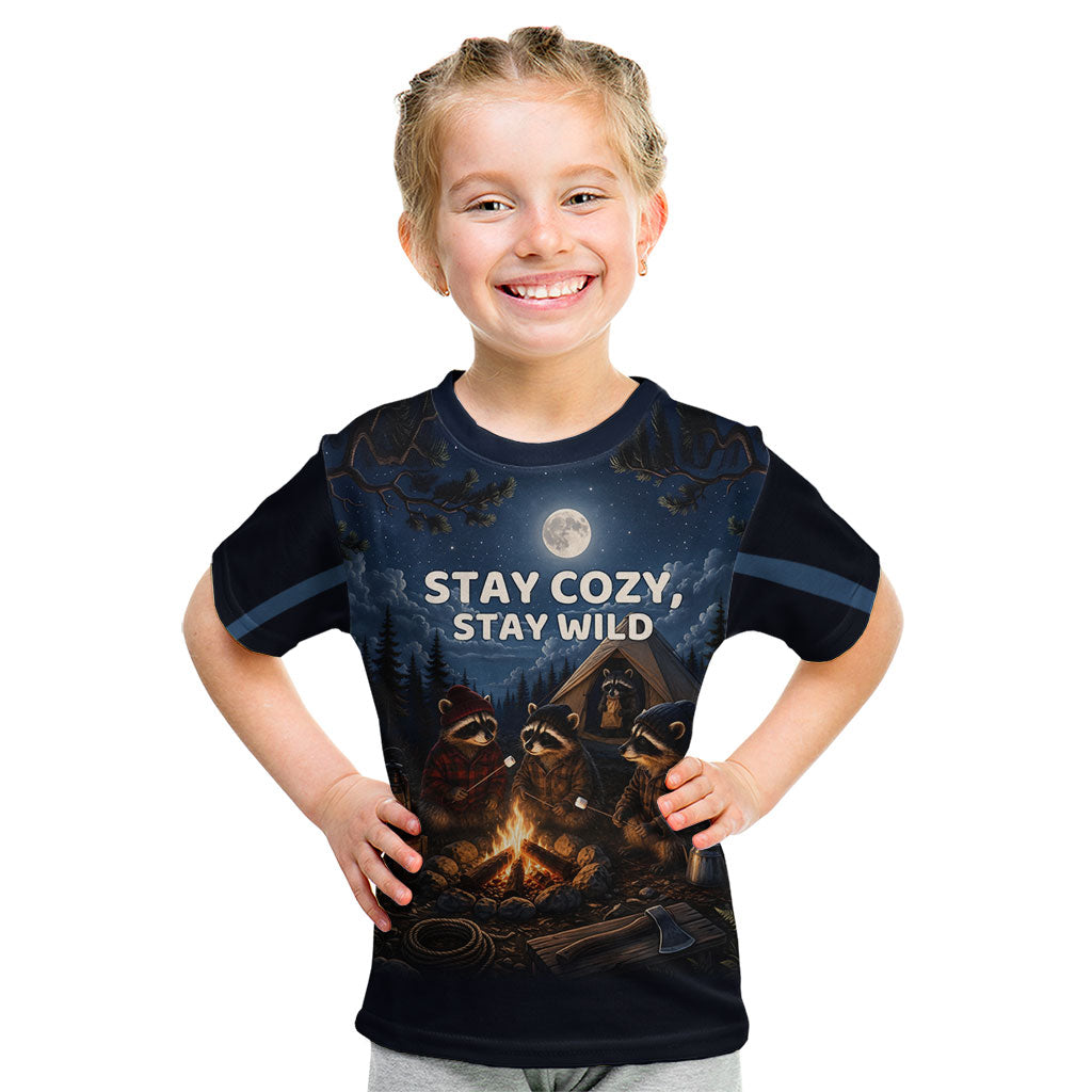 Raccoons Campfire Stay Cozy Stay Wild Kid T Shirt Starry Night Forest Wildlife