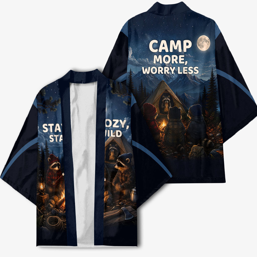 Raccoons Campfire Stay Cozy Stay Wild Kimono Starry Night Forest Wildlife