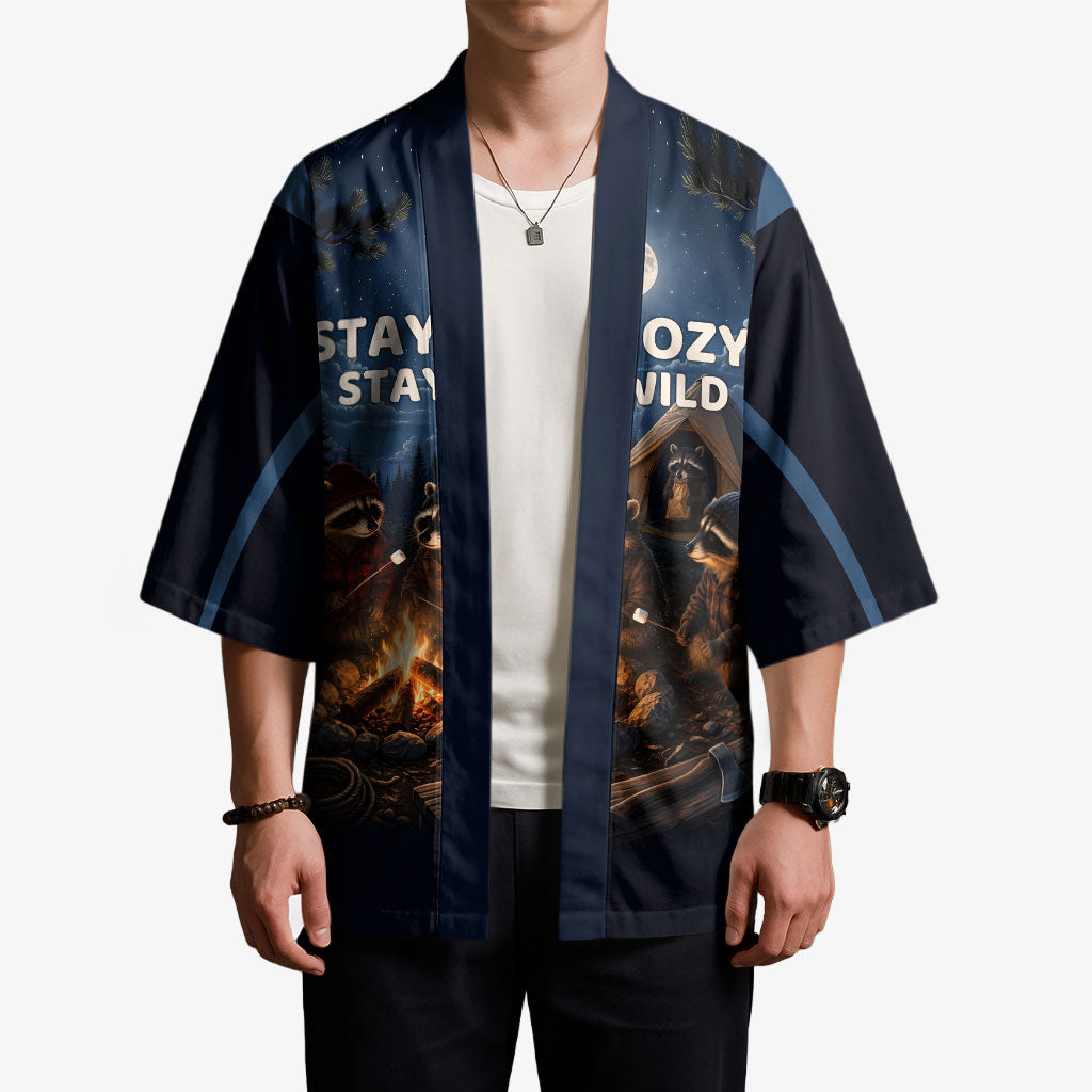 Raccoons Campfire Stay Cozy Stay Wild Kimono Starry Night Forest Wildlife