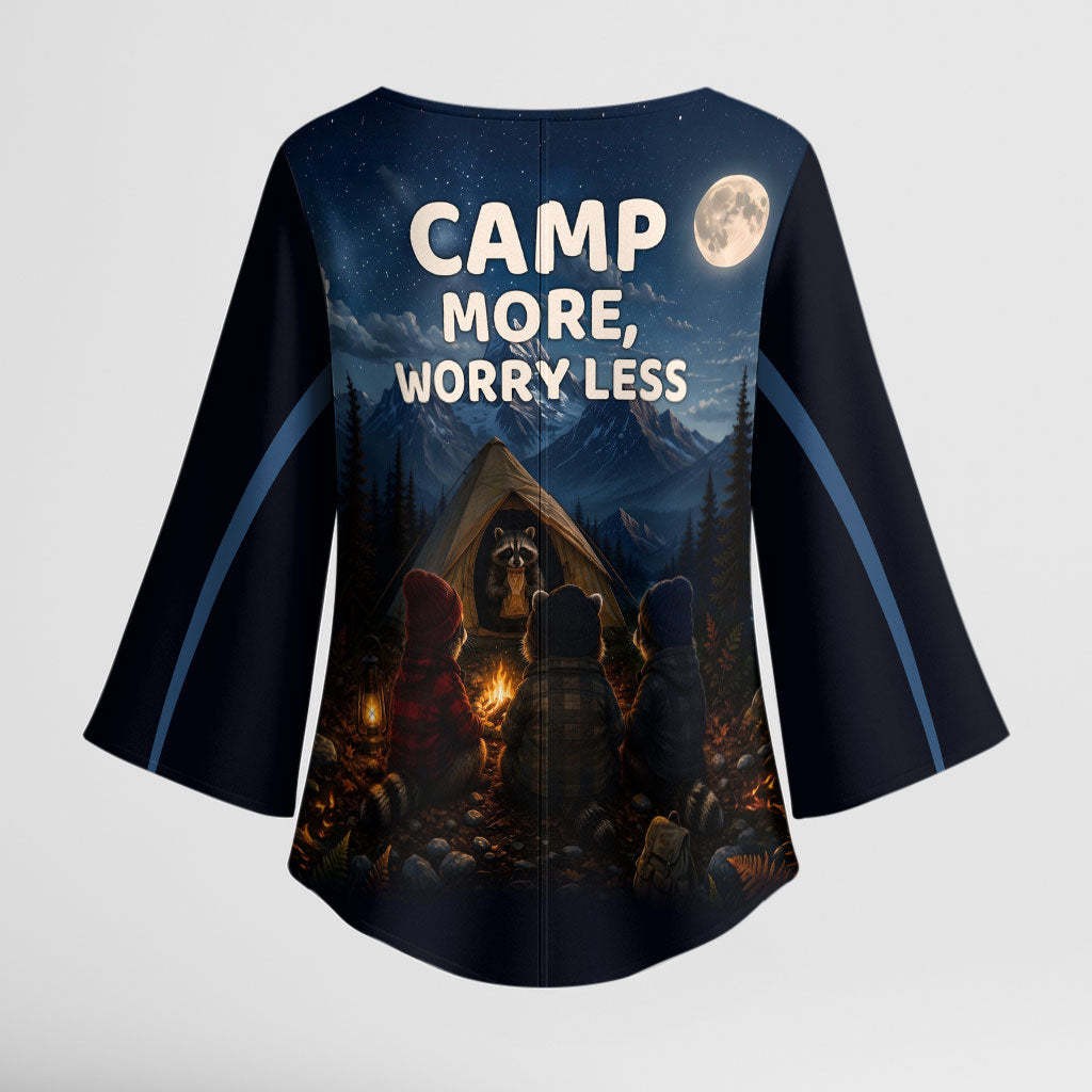Raccoons Campfire Stay Cozy Stay Wild Kimono Sleeve Blouse Starry Night Forest Wildlife
