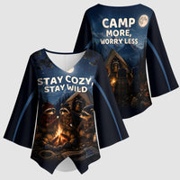 Raccoons Campfire Stay Cozy Stay Wild Kimono Sleeve Blouse Starry Night Forest Wildlife