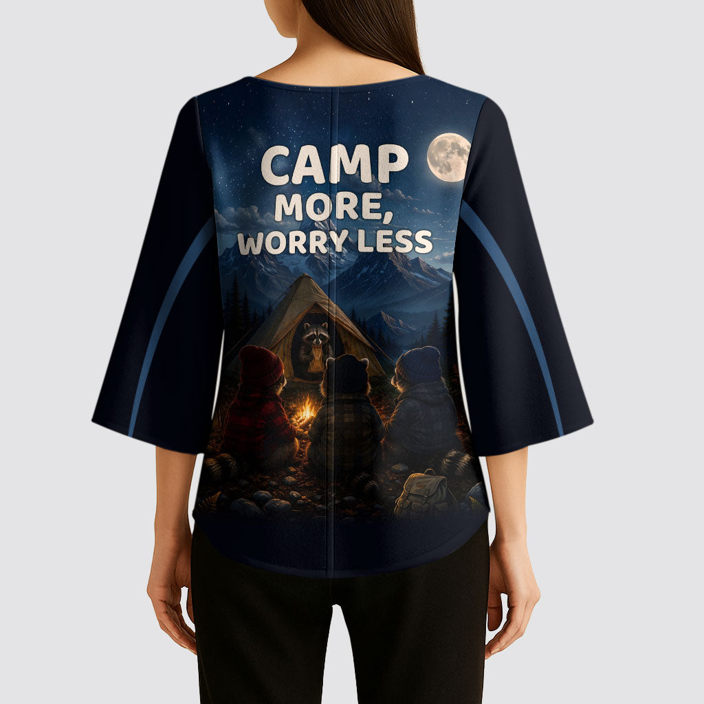 Raccoons Campfire Stay Cozy Stay Wild Kimono Sleeve Blouse Starry Night Forest Wildlife