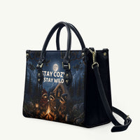 Raccoons Campfire Stay Cozy Stay Wild Leather Bag Starry Night Forest Wildlife