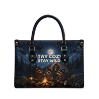 Raccoons Campfire Stay Cozy Stay Wild Leather Bag Starry Night Forest Wildlife