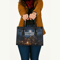 Raccoons Campfire Stay Cozy Stay Wild Leather Bag Starry Night Forest Wildlife