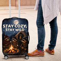 Raccoons Campfire Stay Cozy Stay Wild Luggage Cover Starry Night Forest Wildlife