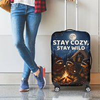 Raccoons Campfire Stay Cozy Stay Wild Luggage Cover Starry Night Forest Wildlife