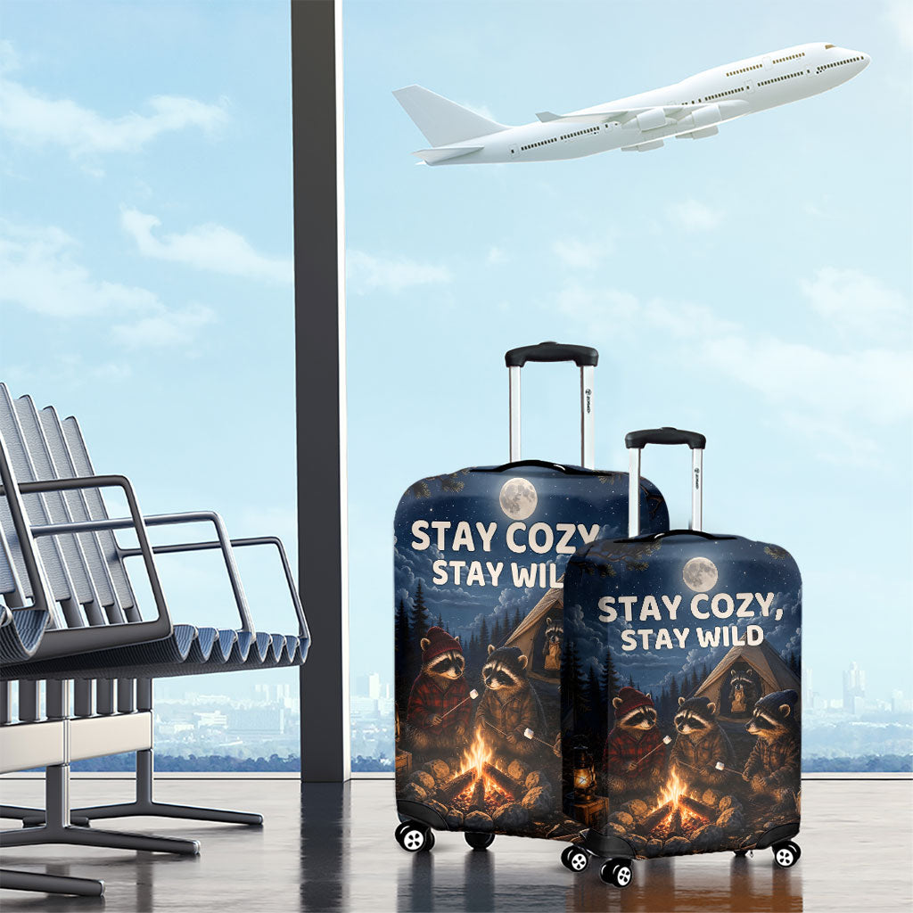 Raccoons Campfire Stay Cozy Stay Wild Luggage Cover Starry Night Forest Wildlife