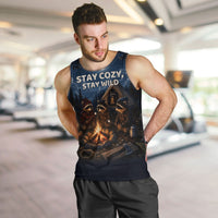 Raccoons Campfire Stay Cozy Stay Wild Men Tank Top Starry Night Forest Wildlife