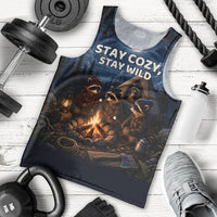 Raccoons Campfire Stay Cozy Stay Wild Men Tank Top Starry Night Forest Wildlife