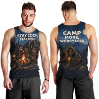 Raccoons Campfire Stay Cozy Stay Wild Men Tank Top Starry Night Forest Wildlife