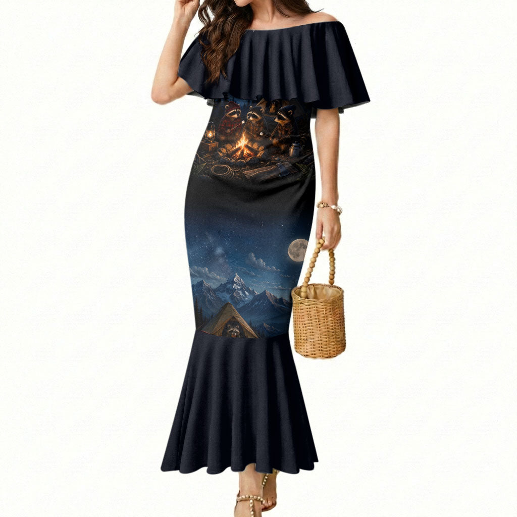 Raccoons Campfire Stay Cozy Stay Wild Mermaid Dress Starry Night Forest Wildlife