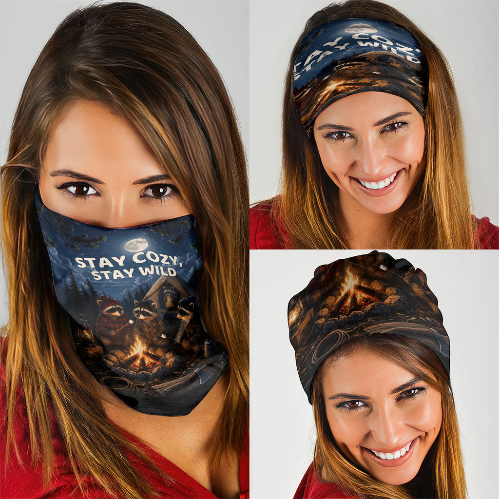 Raccoons Campfire Stay Cozy Stay Wild Neck Gaiter Starry Night Forest Wildlife