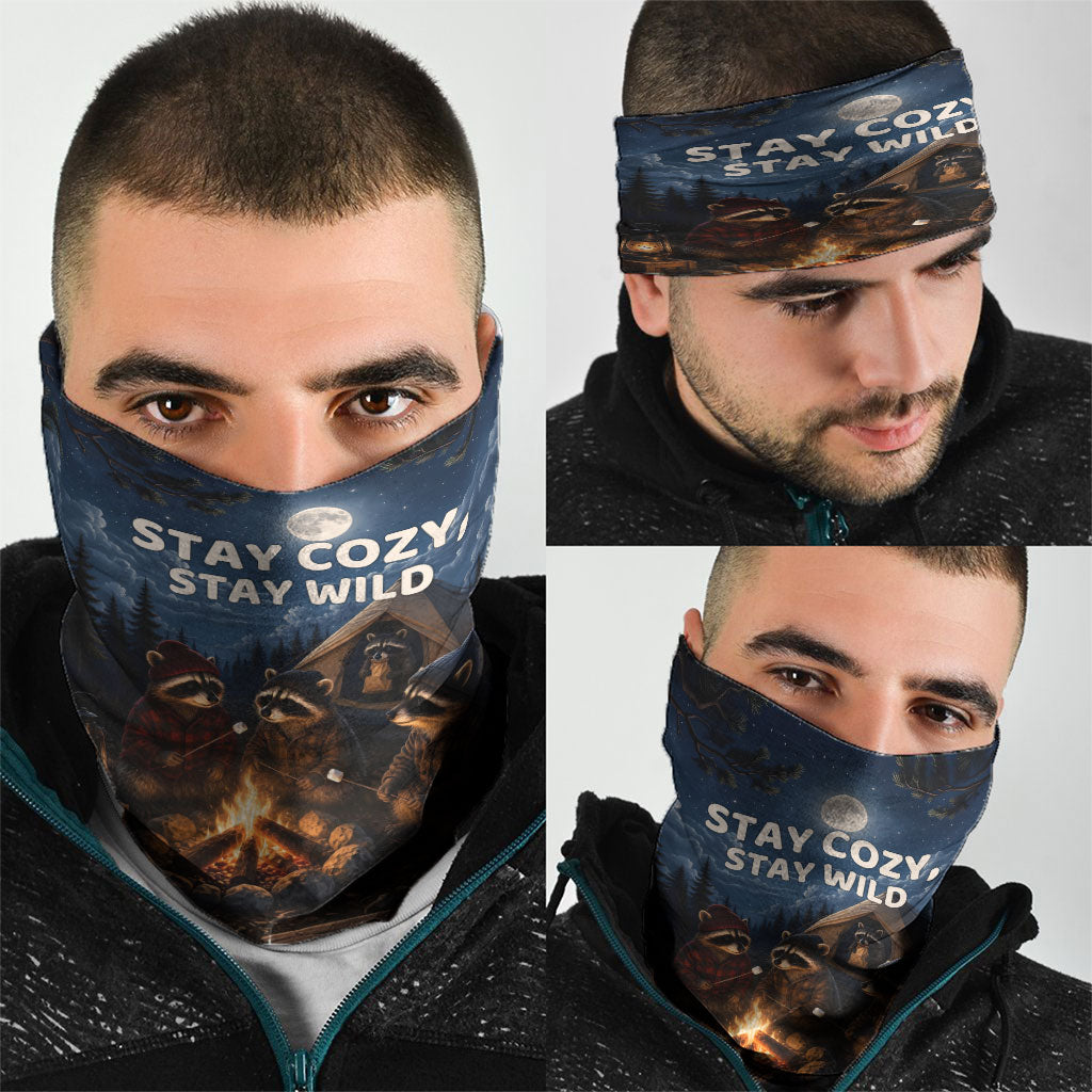 Raccoons Campfire Stay Cozy Stay Wild Neck Gaiter Starry Night Forest Wildlife