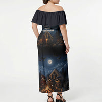 Raccoons Campfire Stay Cozy Stay Wild Off Shoulder Maxi Dress Starry Night Forest Wildlife