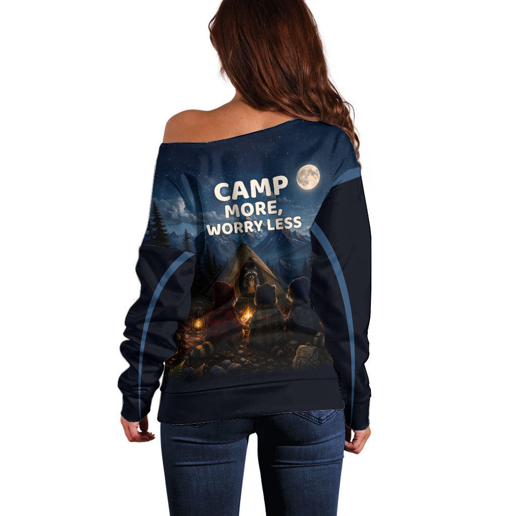 Raccoons Campfire Stay Cozy Stay Wild Off Shoulder Sweater Starry Night Forest Wildlife