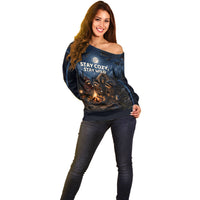 Raccoons Campfire Stay Cozy Stay Wild Off Shoulder Sweater Starry Night Forest Wildlife