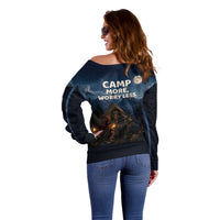 Raccoons Campfire Stay Cozy Stay Wild Off Shoulder Sweater Starry Night Forest Wildlife