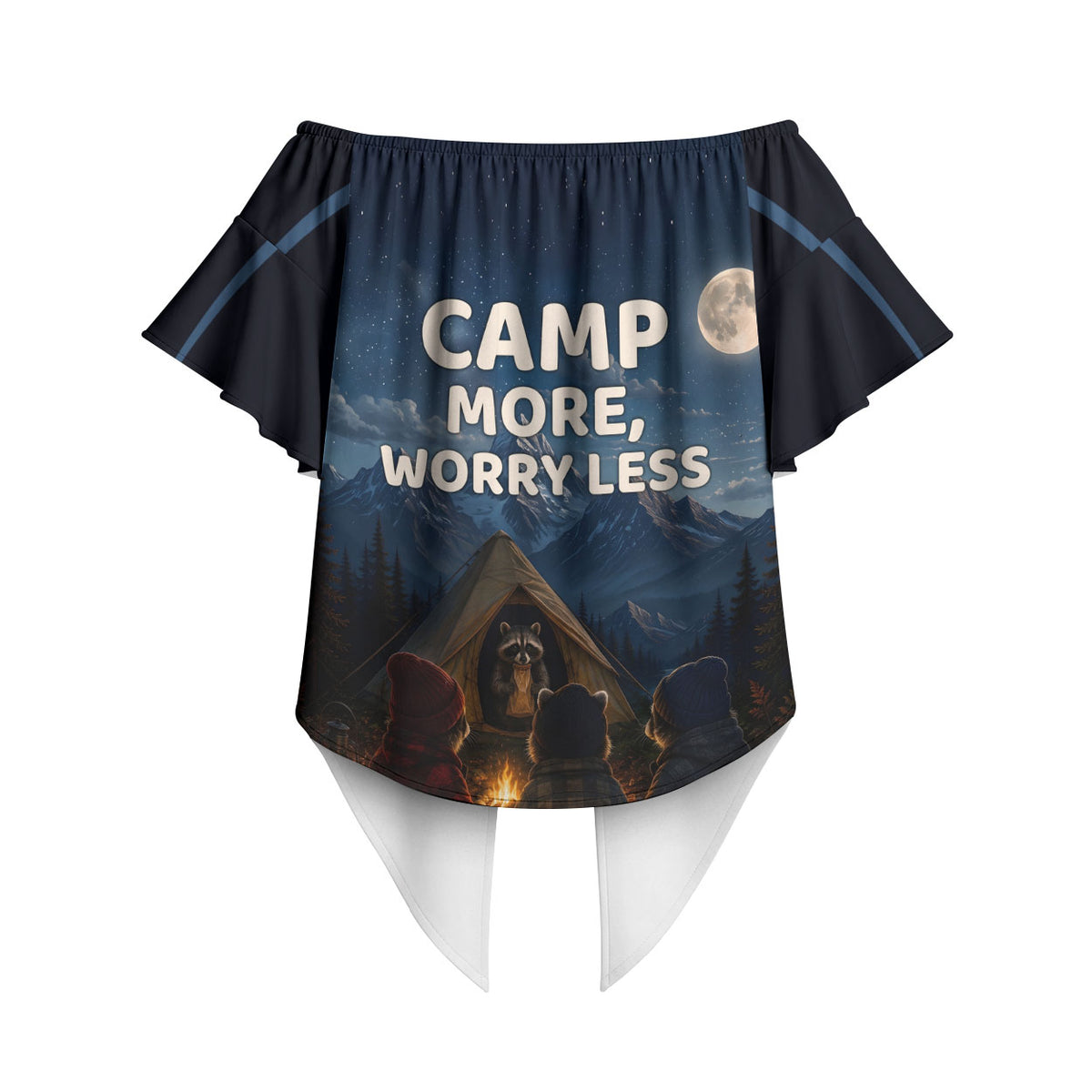 Raccoons Campfire Stay Cozy Stay Wild Off Shoulder Wrap Waist Top Starry Night Forest Wildlife