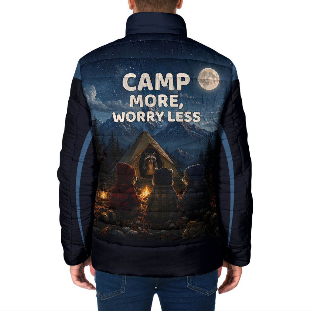 Raccoons Campfire Stay Cozy Stay Wild Padded Jacket Starry Night Forest Wildlife
