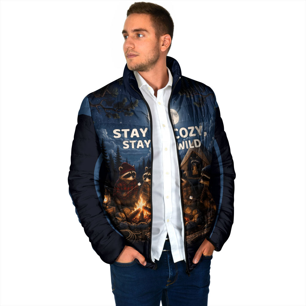 Raccoons Campfire Stay Cozy Stay Wild Padded Jacket Starry Night Forest Wildlife