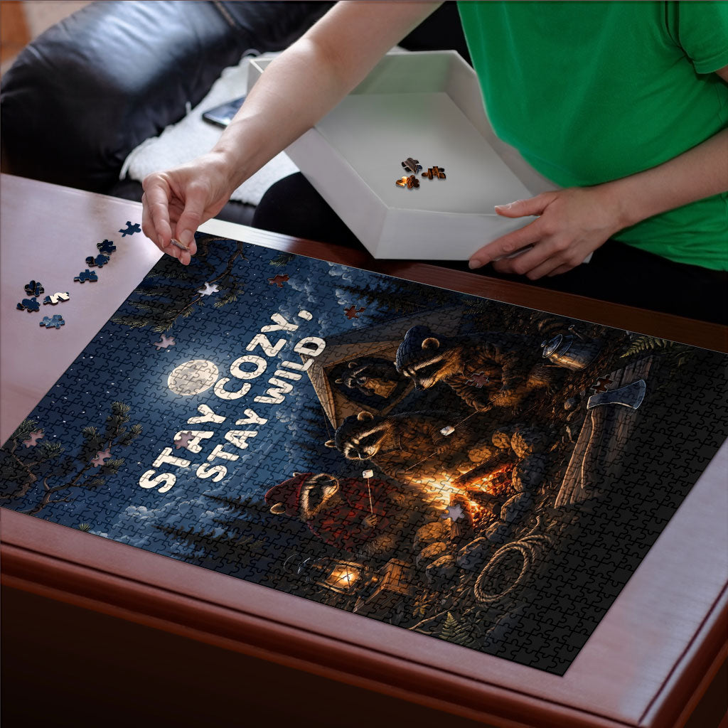 Raccoons Campfire Stay Cozy Stay Wild Puzzle Starry Night Forest Wildlife