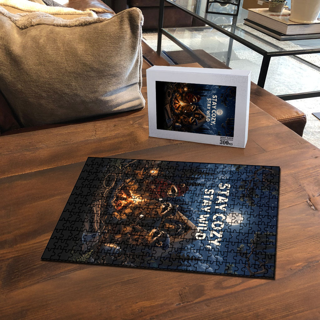 Raccoons Campfire Stay Cozy Stay Wild Puzzle Starry Night Forest Wildlife