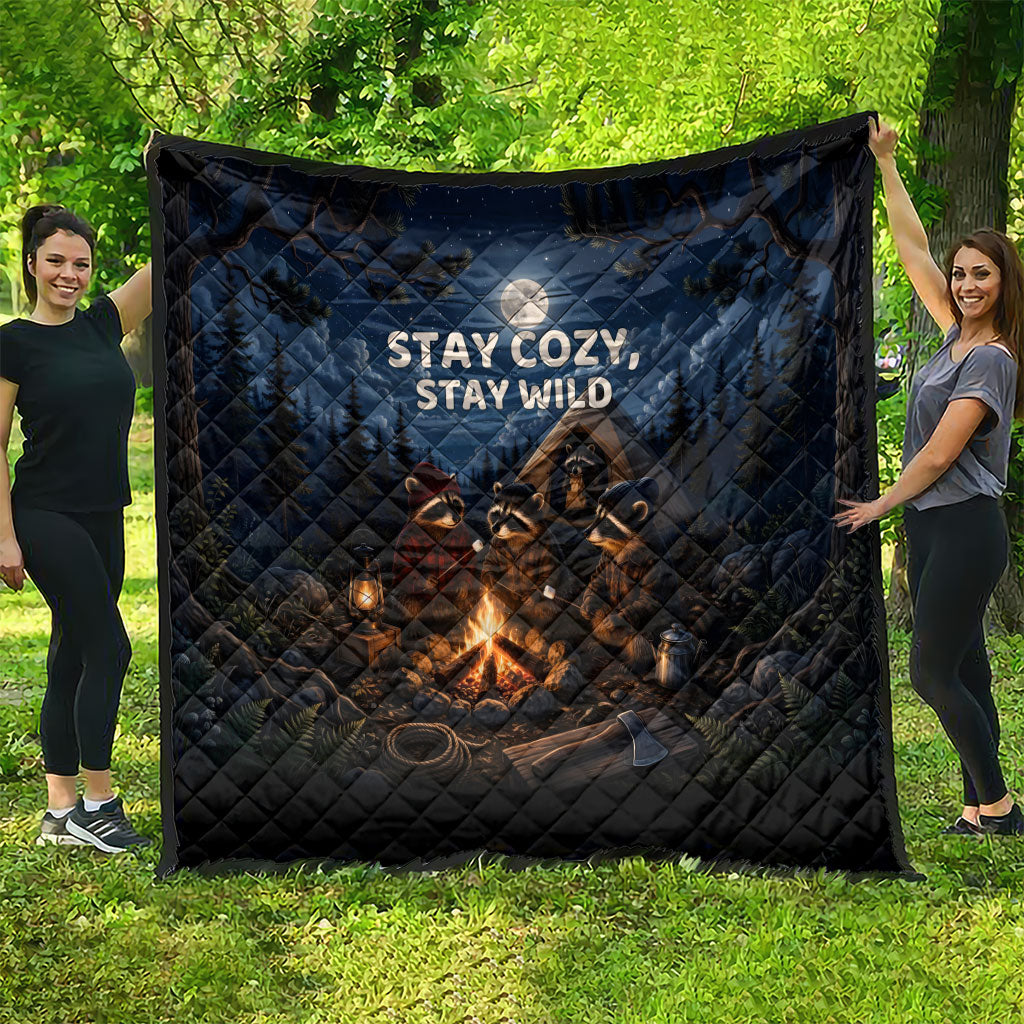 Raccoons Campfire Stay Cozy Stay Wild Quilt Starry Night Forest Wildlife