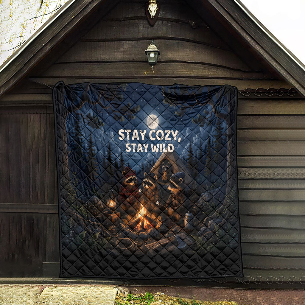 Raccoons Campfire Stay Cozy Stay Wild Quilt Starry Night Forest Wildlife
