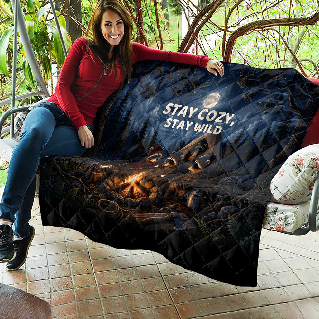 Raccoons Campfire Stay Cozy Stay Wild Quilt Starry Night Forest Wildlife