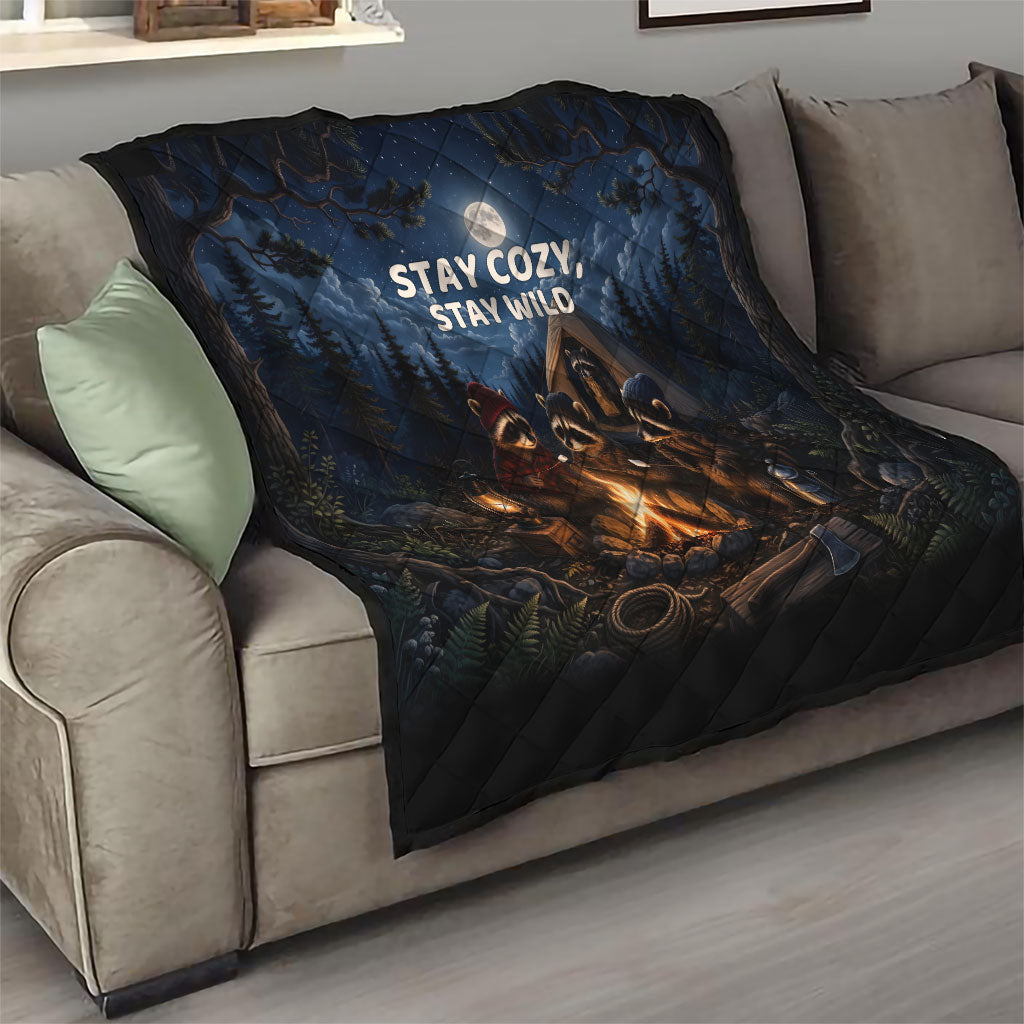 Raccoons Campfire Stay Cozy Stay Wild Quilt Starry Night Forest Wildlife