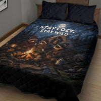 Raccoons Campfire Stay Cozy Stay Wild Quilt Bed Set Starry Night Forest Wildlife