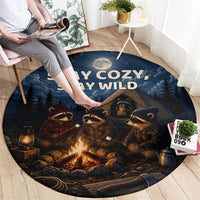 Raccoons Campfire Stay Cozy Stay Wild Round Carpet Starry Night Forest Wildlife