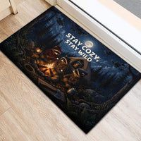 Raccoons Campfire Stay Cozy Stay Wild Rubber Doormat Starry Night Forest Wildlife