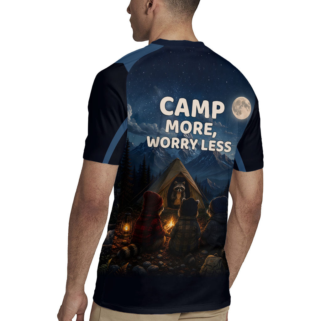 Raccoons Campfire Stay Cozy Stay Wild Rugby Jersey Starry Night Forest Wildlife